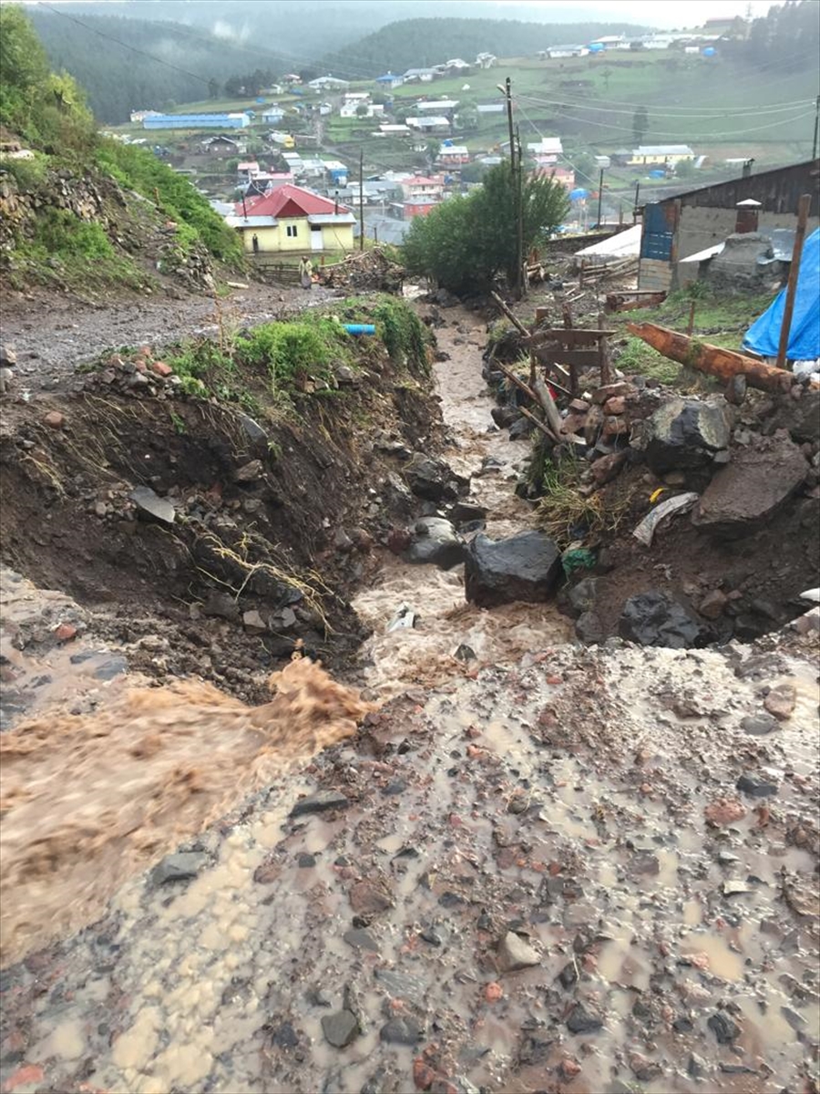 Göle'de sağanak nedeniyle derenin taşması sonucu bazı evleri su bastı