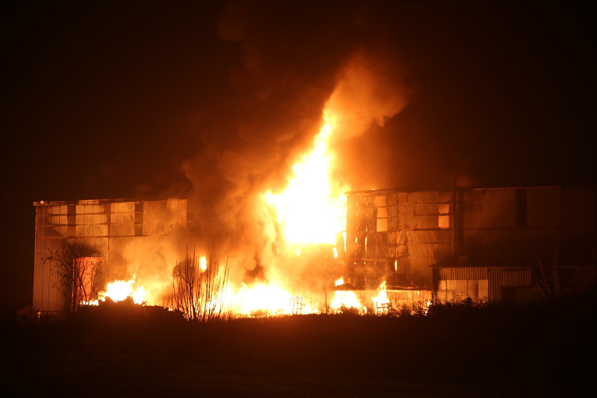 Kocaeli'de bir fabrikada çıkan yangına müdahale ediliyor