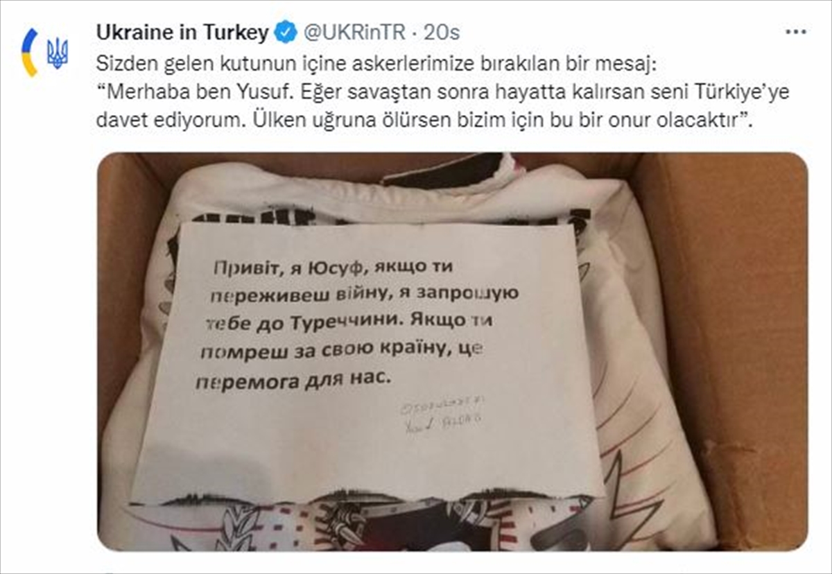 Ukrayna için gönderdiği yardım paketine not yazan gence tebrik mesajları geliyor