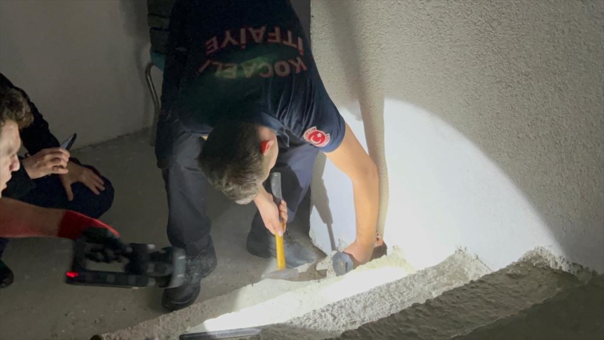 Kocaeli'de kablo bacasına sıkışan kediyi itfaiye kurtardı