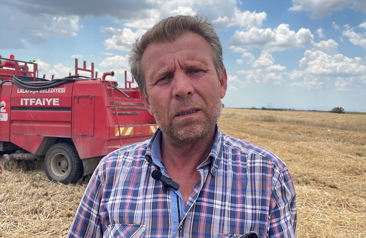 Edirne'de buğday hasadı sırasında çıkan yangın söndürüldü